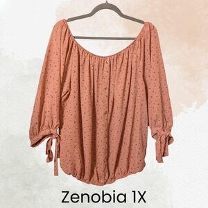 Zenobia 1X Women's Peach Floral Top